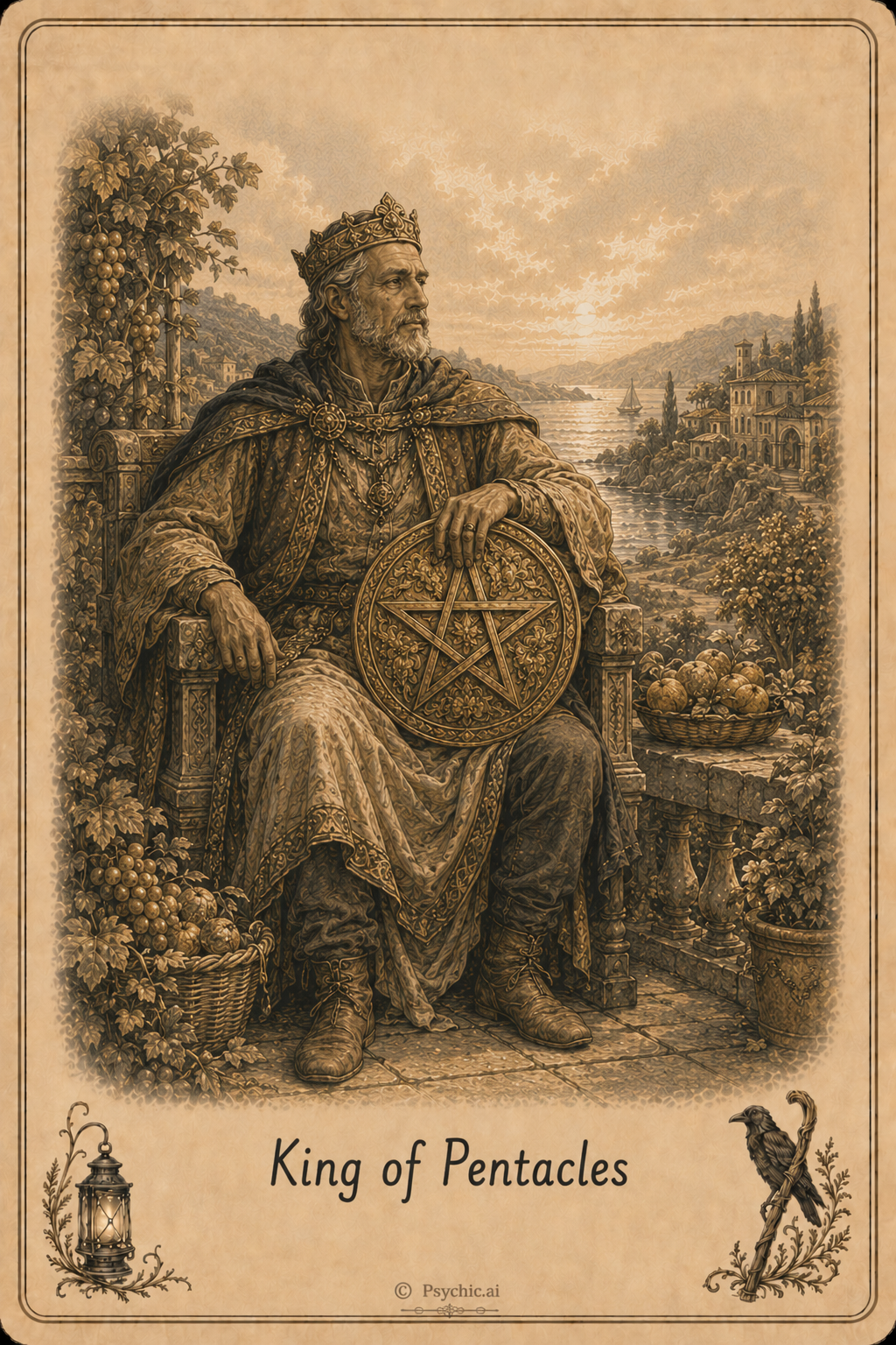 King of Pentacles tarot card illustration